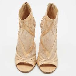 Jimmy Choo Beige Snakeskin Leather and Lace Ankle Length Boots Size 39