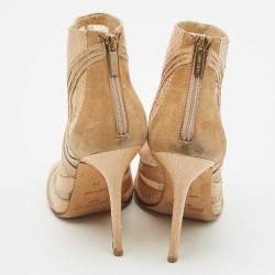 Jimmy Choo Beige Snakeskin Leather and Lace Ankle Length Boots Size 39