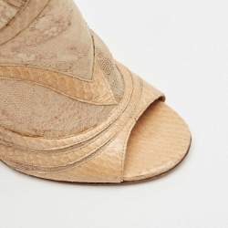 Jimmy Choo Beige Snakeskin Leather and Lace Ankle Length Boots Size 39