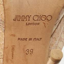 Jimmy Choo Beige Snakeskin Leather and Lace Ankle Length Boots Size 39