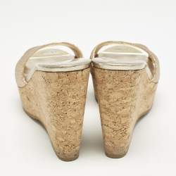 Jimmy Choo Metallic Gold Glitter Prima Cork Platform Wedge Sandals Size 37