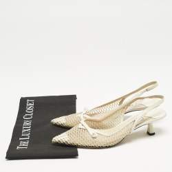 Jimmy Choo Cream Leather and Mesh Fetto Slingback Pumps Size 36