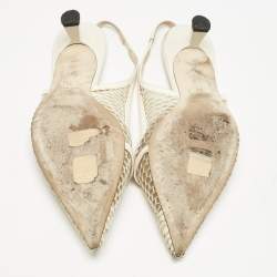 Jimmy Choo Cream Leather and Mesh Fetto Slingback Pumps Size 36