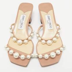Jimmy Choo Beige Leather Amara Slide Sandals Size 36