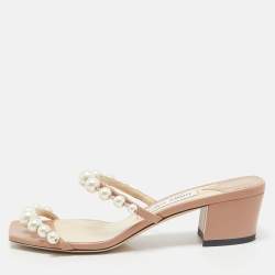 Jimmy Choo Beige Leather Amara Slide Sandals Size 36