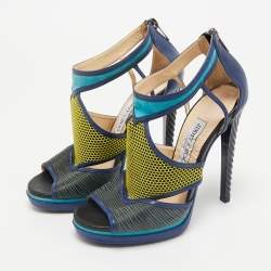 Jimmy Choo Multicolor Leatherand Suede Mix Media Lythe Honeycomb Platform Sandals Size 37