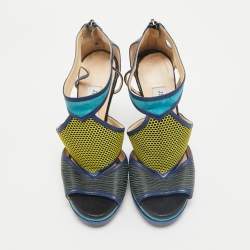 Jimmy Choo Multicolor Leatherand Suede Mix Media Lythe Honeycomb Platform Sandals Size 37