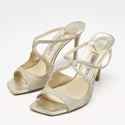 Jimmy Choo Metallic Glitter Stacey Slide Sandals Size 36