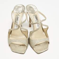 Jimmy Choo Metallic Glitter Stacey Slide Sandals Size 36