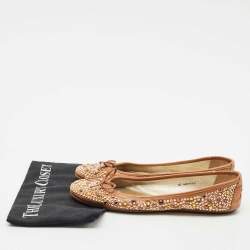 Jimmy Choo Brown Leather Crystal Embellished Ballet Flats Size 40