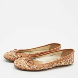 Jimmy Choo Brown Leather Crystal Embellished Ballet Flats Size 40