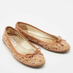 Jimmy Choo Brown Leather Crystal Embellished Ballet Flats Size 40