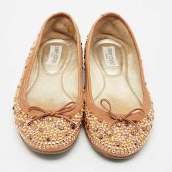 Jimmy Choo Brown Leather Crystal Embellished Ballet Flats Size 40