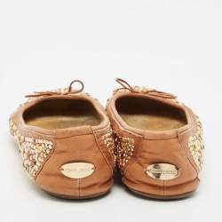 Jimmy Choo Brown Leather Crystal Embellished Ballet Flats Size 40