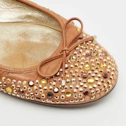 Jimmy Choo Brown Leather Crystal Embellished Ballet Flats Size 40