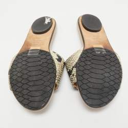 Jimmy Choo Black/Cream Python Embossed Leather Nanda Flat Slide Sandals Size 36.5