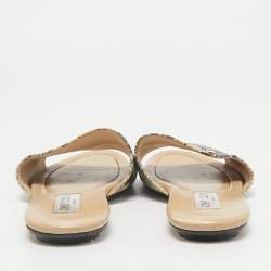 Jimmy Choo Black/Cream Python Embossed Leather Nanda Flat Slide Sandals Size 36.5