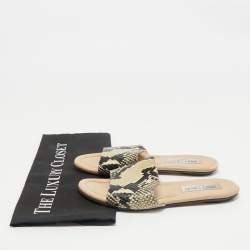 Jimmy Choo Black/Cream Python Embossed Leather Nanda Flat Slide Sandals Size 36.5