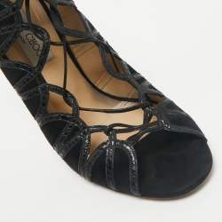 Jimmy Choo Black  Python Leather and Suede Ankle Strap Sandals Size 40.5