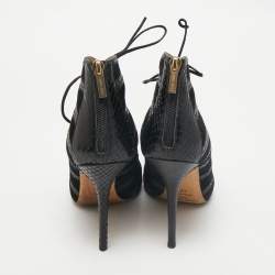 Jimmy Choo Black  Python Leather and Suede Ankle Strap Sandals Size 40.5