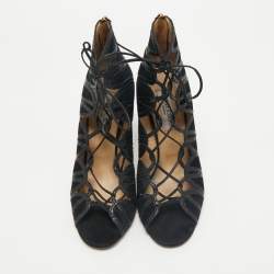 Jimmy Choo Black  Python Leather and Suede Ankle Strap Sandals Size 40.5
