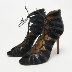 Jimmy Choo Black  Python Leather and Suede Ankle Strap Sandals Size 40.5