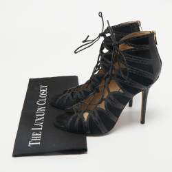 Jimmy Choo Black  Python Leather and Suede Ankle Strap Sandals Size 40.5