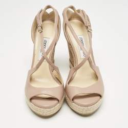 Jimmy Choo Pink  Leather Crisscross Strap Cork Wedge Sandals  Size 37.5