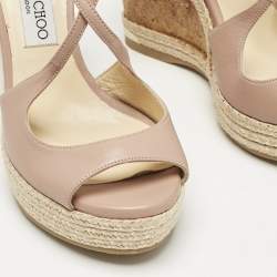 Jimmy Choo Pink  Leather Crisscross Strap Cork Wedge Sandals  Size 37.5