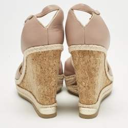 Jimmy Choo Pink  Leather Crisscross Strap Cork Wedge Sandals  Size 37.5