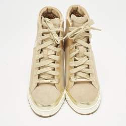 Jimmy Choo Beige Suede and Patent Leather Panama Wedge Sneakers Size 37.5