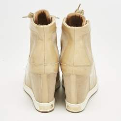 Jimmy Choo Beige Suede and Patent Leather Panama Wedge Sneakers Size 37.5
