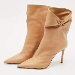 Jimmy Choo Beige Leather Pointed Toe Ankle Length Boots Size 41