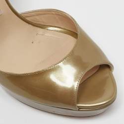 Jimmy Choo Metallic Green Patent Leather Platform Linda Ankle Strap Sandals Size 39.5