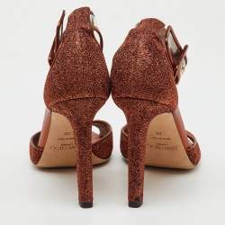Jimmy Choo Metallic Pop Orange Lurex and PVC Moscow Ankle Strap Sandals Size 39