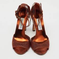 Jimmy Choo Metallic Pop Orange Lurex and PVC Moscow Ankle Strap Sandals Size 39