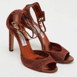 Jimmy Choo Metallic Pop Orange Lurex and PVC Moscow Ankle Strap Sandals Size 39