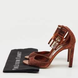 Jimmy Choo Metallic Pop Orange Lurex and PVC Moscow Ankle Strap Sandals Size 39
