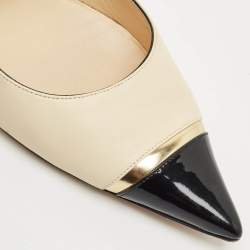 Pre Owned Jimmy Choo Beige/Black Leather and Patent Leather Anouk Pumps Size 41