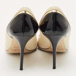 Pre Owned Jimmy Choo Beige/Black Leather and Patent Leather Anouk Pumps Size 41