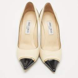Pre Owned Jimmy Choo Beige/Black Leather and Patent Leather Anouk Pumps Size 41