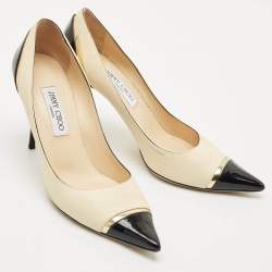 Pre Owned Jimmy Choo Beige/Black Leather and Patent Leather Anouk Pumps Size 41
