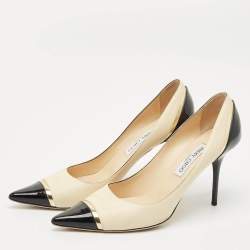 Pre Owned Jimmy Choo Beige/Black Leather and Patent Leather Anouk Pumps Size 41