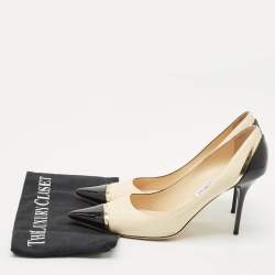 Pre Owned Jimmy Choo Beige/Black Leather and Patent Leather Anouk Pumps Size 41