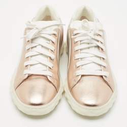 Jimmy Choo Metallic Rose Gold/Silver Leather Low Top Sneakers Size 39.5