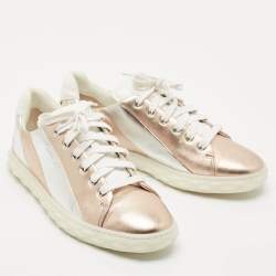 Jimmy Choo Metallic Rose Gold/Silver Leather Low Top Sneakers Size 39.5