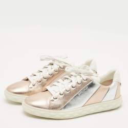 Jimmy Choo Metallic Rose Gold/Silver Leather Low Top Sneakers Size 39.5