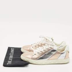Jimmy Choo Metallic Rose Gold/Silver Leather Low Top Sneakers Size 39.5