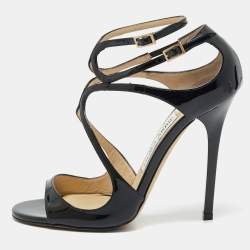 Jimmy Choo Black Patent Leather Lance Sandals Size 37