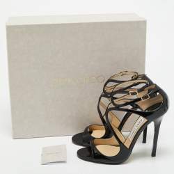 Jimmy Choo Black Patent Leather Lance Sandals Size 37